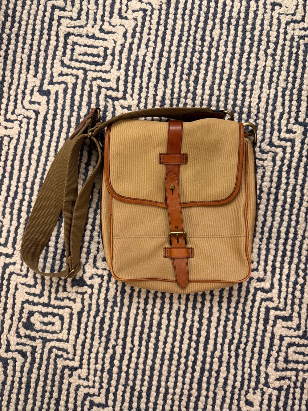 Polo Ralph Lauren Vintage Canvas Leather Trimmed Crossbody Messenger Bag